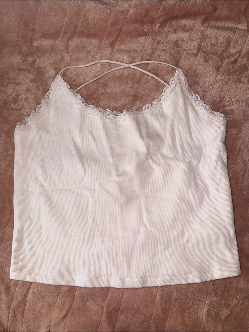 American Eagle Outfitters White Lace-Trim Crisscross Cami - size XL